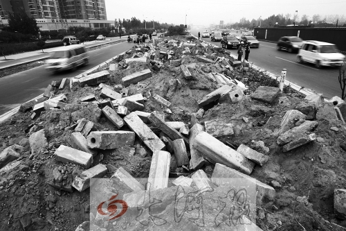 中州大道部分路段，綠化帶成了垃圾場。