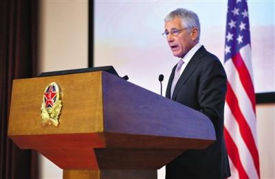 昨日下午，美國國防部長哈格爾在中國國防大學發(fā)表演講。