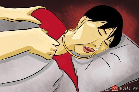 妻子張津華再沒能醒來，這個正處盛年、愛美又能干的女人變?yōu)榱酥参锶?，在床上一躺九年，容顏已枯朽。（畫作者：羅逸爵）