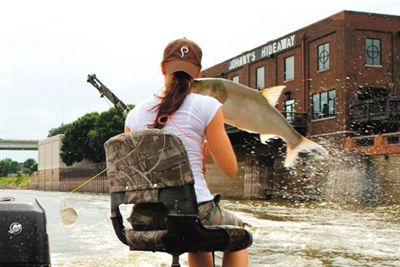 亞洲鯉魚突然躍出水面，對游客“發(fā)動襲擊”。